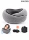 Airplane travel pillow, travel neck pillow, adult memory cotton travel neck pillow, adjustable flight pillow, ergonomic neck pad, high-quality U-shaped memory cotton pillow that can be stored, with earplugs, eye mask, handbag (gray).