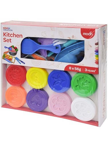 The Moon Brand Dough Creations Kitchen Set &ndash; Playdough for Kids with Cutters Tools &ndash; Non-Toxic Modeling Clay Arts and Crafts for 3+Years &ndash;DIY Clay Toys and Accessories for Gifting&amp;Birthday Party&ndash;8x56g
