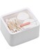Khazna Plastic Storage Organizer Container Box with Lid, 2 Slot Q-tip Holder for Cotton Swabs, Q-Tips, Balls, Makeup Sponges, Suitable for Modern Square Bathroom Vanity Countertop