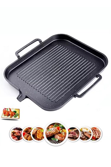 Reversible Non-Stick Grill &amp; Griddle Pan &acirc;&euro;&ldquo; Large Induction Plate with Handles for Kitchen Cooking &amp; BBQ