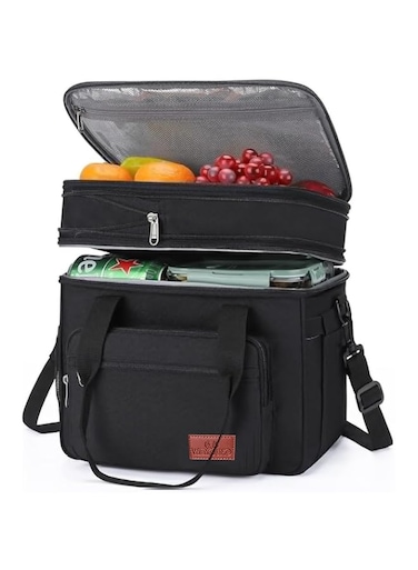Tazweeq Lunch Box, Insulated Lunch Bag, Double Deck Heavy Duty Durable Lunch Bag, Lightweight Leakproof Tote Bag With Side Tissue Pocket, Suit For Men and Women, Black