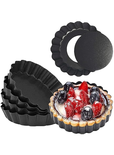 ELECDON Mini Tart Pans with Removable Bottom Round Nonstick Quiche Pan, Heavy Duty Fluted Side for Pies, Mousse Cakes, Dessert Baking (4 Inch 6pcs)