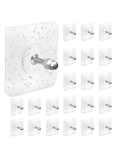 Adhesive Hooks Heavy Duty, Wall Hooks for Hanging, Screw Free Sticker, Seamless Screws for Wall Mount, 2 in 1 Reusable for Kitchen, Bathroom, Home, Office White Self Adhesive Hooks (20 Pcs, 16mm)