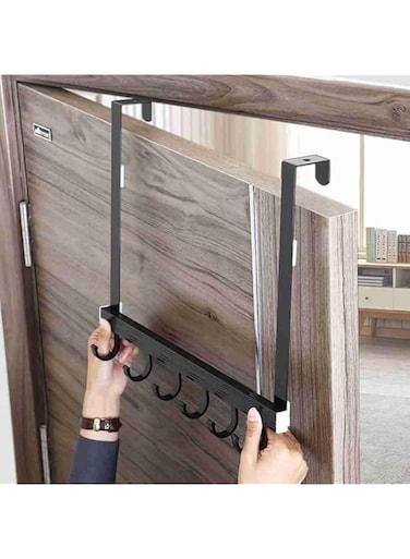 Shtain Punch-Free Coat Hook Behind Door Wall Hanger Hanging Bedroom Towel Room Clothes Key Handbag Cap Living Rack Door-Back Shelf, black