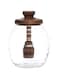 Bloomingville 4 Inches Round 14-Ounce Glass Acacia Wood Lid and Attached Dipper for Kitchen, Natural Honey Jar, Clear