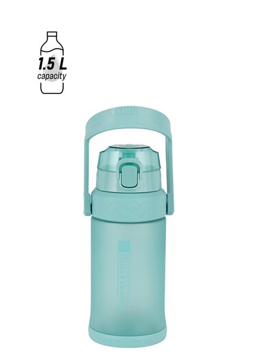 Water Bottle RF12163 Plastic Bottles with Flip Lid, Silicone Sipper and Straw, Strap, with Carry Handle Perfect for School, Office and Gym Leak-Proof Multicolor 1500ml