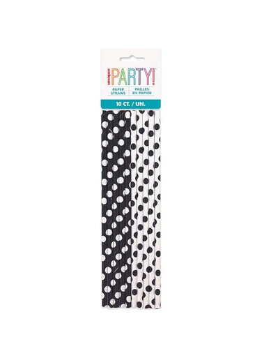 unique party Midnight Deco Dot Paper Straw 10 Pieces, Black