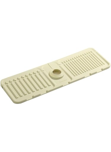 TOMVAES Faucet Drainer Mat, Beige White Silicone Faucet Splash Guard, Waterproof Quick-drying Drainage Pad, Kitchen Bathroom Sink Water Stain Resistant Mat, 44.5 * 14.5cm