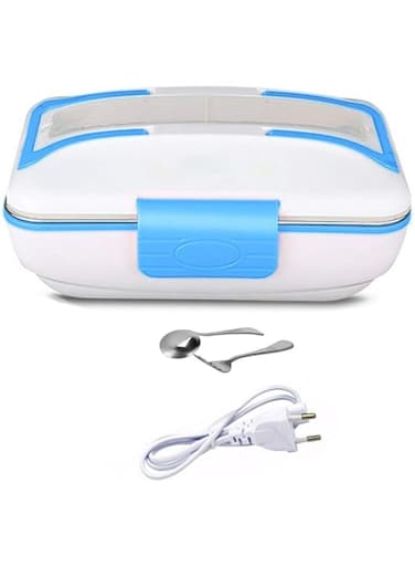 KMjungu Portable Electric Heated Food Warmer Heater Stainless Steel Inner Pot Lunch Box,Sealed Crisper Fridge Preservation Case,Microwavable Safe,For Picnic&amp;School&amp;Work Blue