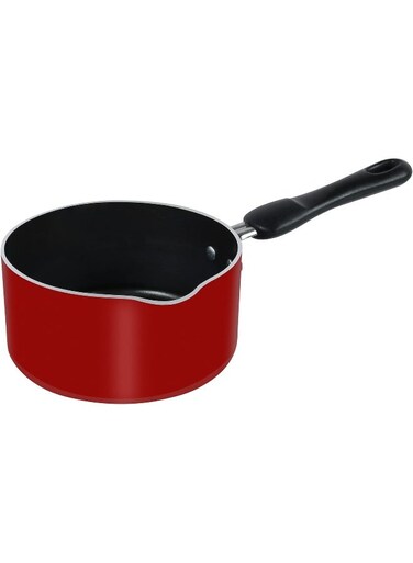 Classique Aluminium 14 CM Milk Pan, Non Stick Surface, Comfortable Grip Handle- Red Red 14cm