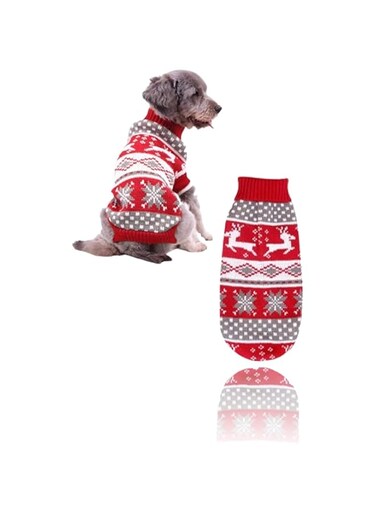Sweet seven Christmas Dog Knitted Sweater - Holiday Reindeer Snowflake Design, Winter Warm Costume Vest for Large Dogs（Size L）
