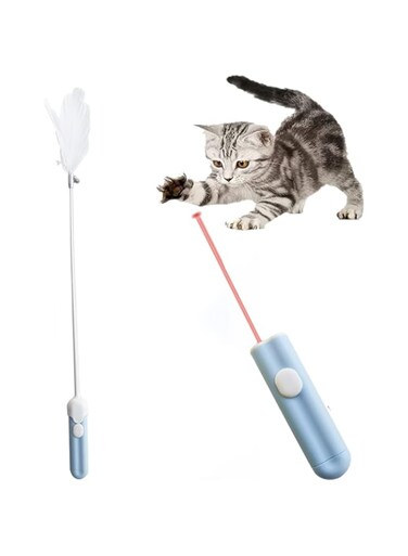 NeoStyle 3 in 1 Cat Laser Toy,Interactive Cat Feather Toy,Feather Teaser,Cat Toy Stick,Cat Wand Toys for Indoor Cats,Cat Wand Toy,Tease Cat Supplies (Laser Feather)