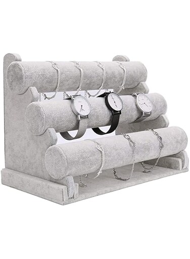 SKEIDO Multi-Tiers 3 -Velvet Jewelry Stand Bracelet Necklace Watch Holder Display Rack Stand Display,Earring Necklace Organizer Stand Grey