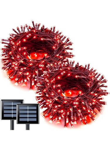 JMEXSUSS 2 Pack Red Solar Lights, Each 100 LED 33ft Valentine Solar Lights Outdoor, 8 Modes Christmas String Lights for Outside Valentine Day Tree Yard Decor