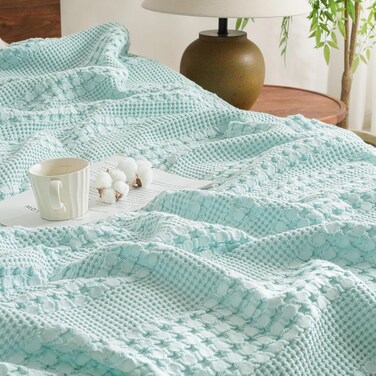 Home 100% Cotton Waffle Blanket Queen 230cm x 230 cm, Lightweight Breathable Soft Cooling Spring Summer Blanket for Bed, Gift for Women, Aesthetics Home Decor for Couch Sofa Bedding, Mint