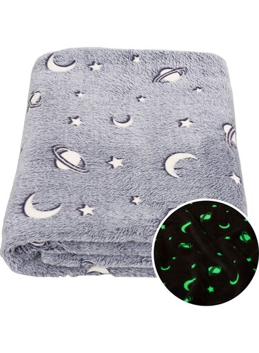 Warm and Cosy Glow In The Dark Throw Blanket Cotton Grey 127 x 152cm