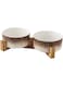 X spring Pet Ceramic Bowl, Durable Ceramic Dog and Cat Bowl, Dog Food Bowl with Wooden Stand and Non-Slip Pads, Double Dog Bowls for Food and Water (Brown)