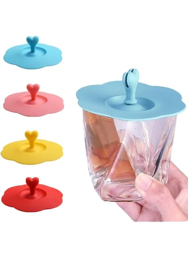 KASTWAVE Multicolored Silicone Cup Lids - 4 Pack Flexible Covers for Mugs &amp; Teapots, Airtight &amp; Dust-Proof Hot Drink Seals
