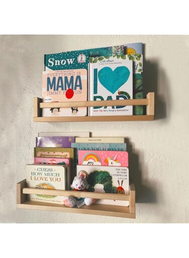 GNERIC Nursery Bookshelf- Set of 2- Baby Floating Bookshelf or Book Shelves Organizer for Kids Nursery Decor,Wall Shelves for Kitchen Spice Rack,Pine Natural Wood