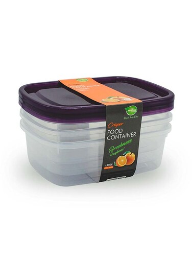 3-Piece Crisper Food Container Set Large Purple 22 x 12 x 16.5cm