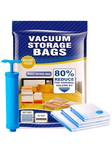 A&amp;F's Store Vacuum Storage Bags   6 Pack (1Jumbo+2Large+2Medium)   Blue Plastic Rectangular Storage Bags with Leak-proof Valve for Bedding, Clothes, Pillows, Blankets, Travel &amp; Home Organization