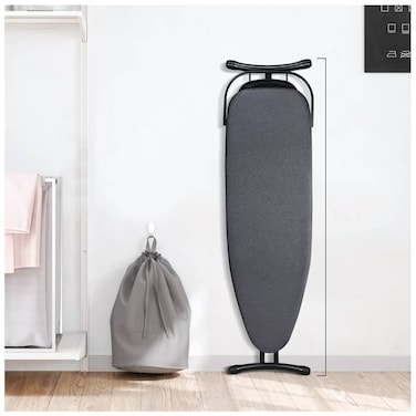 Black Ironing Board, Heat Resistant Iron Board With Steam Iron Rest, Foldable Ironing Stand With Dark Gray Color Structure 113cm x 50 cm