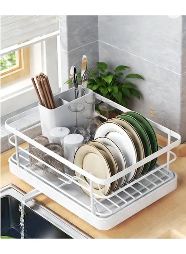 Dish Drying Rack Dish Drainer Countertop Drainboard with Utensil Holder &amp; Plate Stand