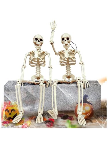 Tiokkss 2 Packs 16" Posable Halloween Skeleton, Full Body Tiny Skeletons for Halloween Decorations, Graveyard Decor, House