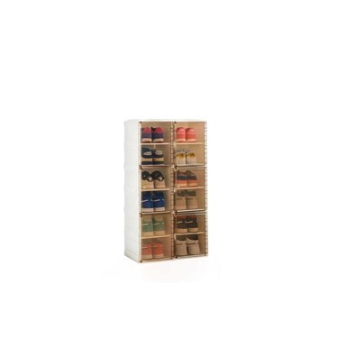 Stackable Shoe Storage Box Set, Clear Plastic, Front Opening Door, Modular Design, White