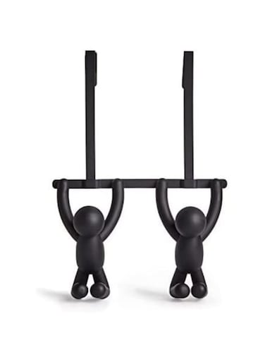 Umbra Buddy Over The Door Double Hook- Over the Door Double Hook, Decorative, Increases Storage, Storage for Coats, Hats, Scarves, Towels and More, Matte Black Finish 12-1/2 by 8-1/2 by 4 1/4