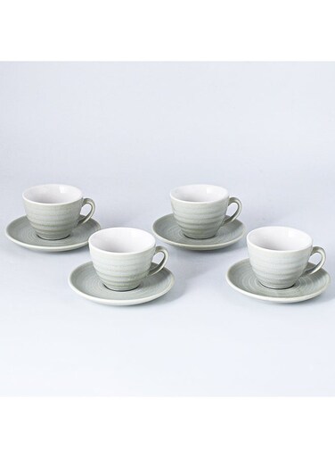 8-Piece Kiln Variable Glaze Process Round Linear Ceramic Coffee Cup And Saucer Set Green 11x9x6.5cm