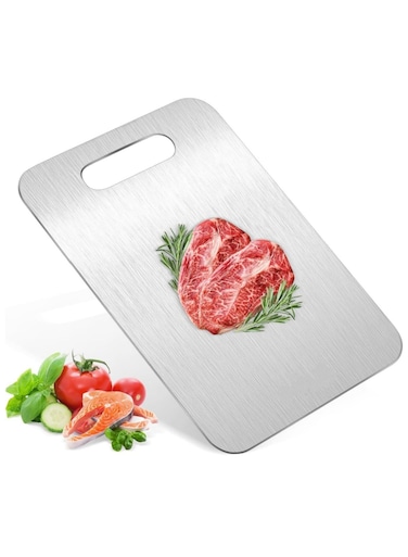 Stainless Steel Cutting Board Double-Sided Chopping Board Non-Slip Cutting Board for Meat, Cheese, Fruit, Vegetables, Dishwasher Safe (316SS 34X23cm)
