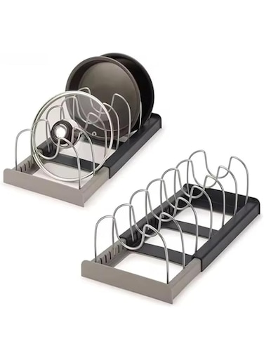 VIO&reg; 2 Pack Pan Pot Lid Rack Organizer Kitchen 7 Tier Adjustable Rack with Steel Seperators for Kitchen Cabinet Countertop Cupboard Storage Shelf Cookware Drying Shelf Expandable Up To 22 Inches
