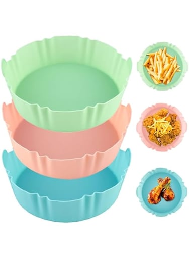 3Pcs Silicone Air Fryer Liners, Reusable Baking Cups, Pastry Cake Molds, Air Fryer Accessories for Cooking, Easy Cleanup, Heat-Resistant Oven Pan Inserts, Versatile, Reusable, Microwaves, &amp; Freezers