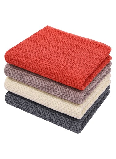 100% Cotton Waffle Weave Kitchen Towels - Set of 4 Absorbent and Durable Dishcloths for Everyday Use - Multicolor