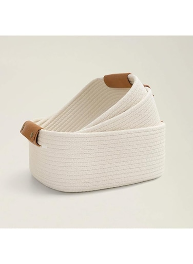 CHICVITA 3 Pack Rectangle Cotton Rope Woven Basket with Handles for Books, Magazines, Toys - Ideal Gift Decorative Basket for Baby Nursery, Living Room