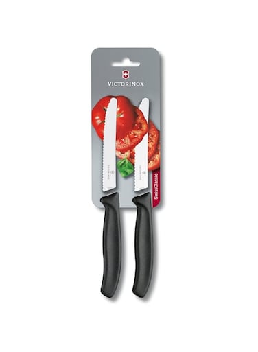Victorinox VIC-6.7833.B Tomato and sausage knife Swiss Classic Utility - 2 Packs 4&frac12;&rdquo; Round Serrated Blade Black