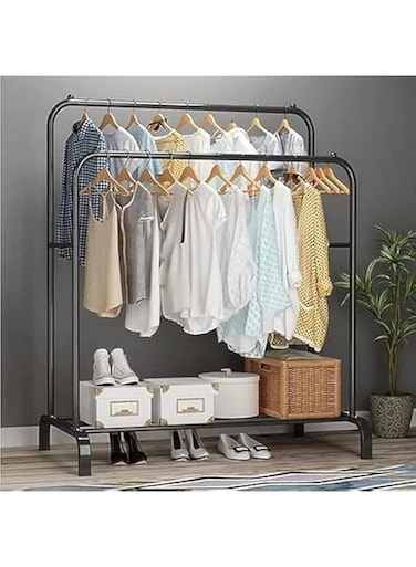 Luksyol Clothes Rack - Premium Metal Clothes Hanger Stand with Storage Shelf for Coats, Shoes, and More - Durable and Stylish Organizer for Bedroom and Bathroom Use (Black, 1 shelves   1 Rail)