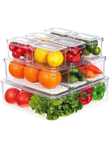 U-HOOME 10 Pack Refrigerator Organizer Bins with Lids, Stackable Fridge Organizers and Storage,BPA-Free Pantry Organization storagen,Food Storage Containers for Kitchen, Cabinets, Fridge (option 1)
