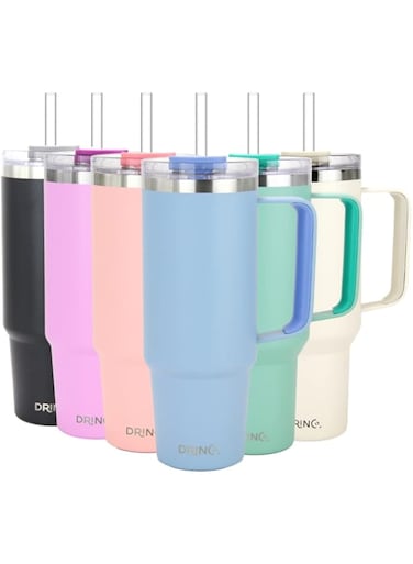 Drinco 40oz 30 oz Tumbler with Handle, Straw Lid, Insulated Stainless Steel Travel Mug Water Bottle Ice Coffee Cup For Cold and Hot, BigSur (40oz, Sky Blue)