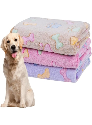 Aputue Dog Blanket, 3 Pack Paw Print Pink Pet Dog Blanket for Small Medium Large Dog Puppy Cat Paw Blanket, Soft Fluffy Fleece Puppy Blankets for Small Dogs Girl Supplies (76x52cm)