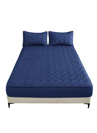 Waterproof Fitted Bedding Topper Set 150 x 200 cm Navy Blue Protect Your Mattress and Pillows Includes 2 Pillowcases