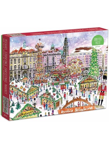 Galison Michael Storrings Christmas Market 1000 Piece Puzzle from Galison - Featuring Beautiful Illustrations of a Festive Snowy Town, 27" x 20", Makes a Wonderful Gift