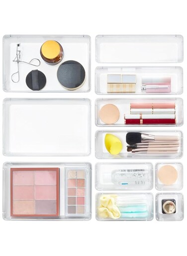 Lifewit 11 PCS Drawer Organizer Set Clear Plastic Desk Drawer Dividers Trays Dresser Storage Bins Separation Box for Makeup, Jewelries and Gadgets, Bedroom, Bathroom, Office