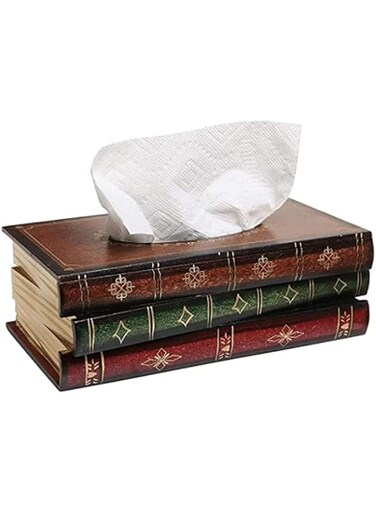 Antique Book Design Wood Bathroom Facial Tissue Dispenser Box Cover/Novelty Napkin Holder