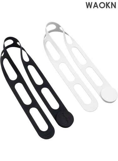 Silicone Latch Strap for Slow Cooker Lid, Pot, Bento Box , 55cm , Reusable Elastic Self-Lock Silicone Tie for Bundling or Organizing Curtain, Cords, Yoga Mat, Camping Mat , 2pcs , (Black&amp;White) .