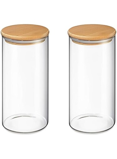 Blackstone Set of 2 Glass Storage Canisters with Airtight Wooden Lids YK4104 (1000ML)