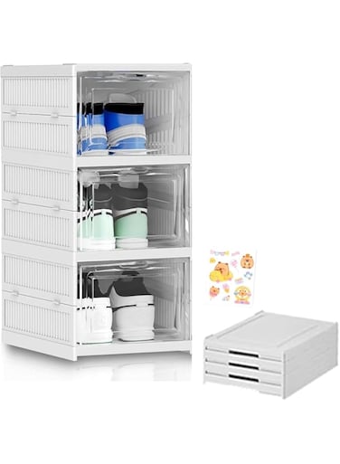 MedMad Shoe Storage Boxes, Shoe Storage Organzier, Foldable Shoes Boxes Clear Plastic Stackable, Shoes Organzier, Sturdy Shoe Box Storage Container, Foldable Shoe Rack Sneaker Container (3layer)