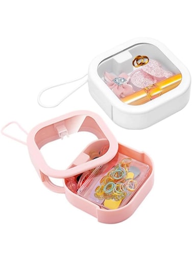 REVAXUP 2pcs Hair Tie Organizer,Portable Hair Tie Holder Organizer for Travel,Best as Hair Accessories Organizer or Small Items Travel Organizer like Q-Tips, floss sticks, hair clips. Pink&amp;White
