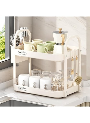 ANTOLE Dish Drying Rack,2-Tier Mugs Drying Rack Cups Holder Bottle Drying Rack,Countertop Spice Rack,Cabinet Organizer Shelf, Dish Drying Stand for Knives,Spoons,and Forks